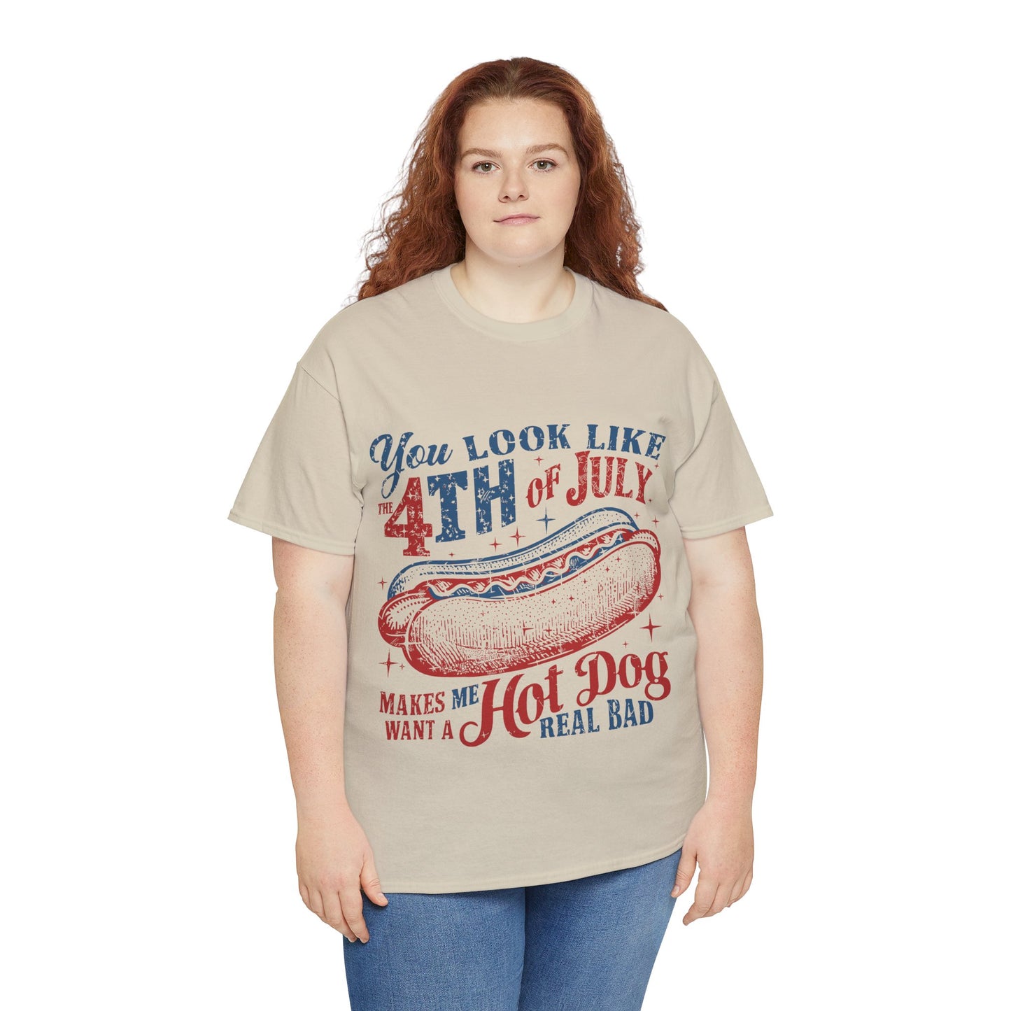 4th of July Hotdog Unisex Heavy Cotton Tee