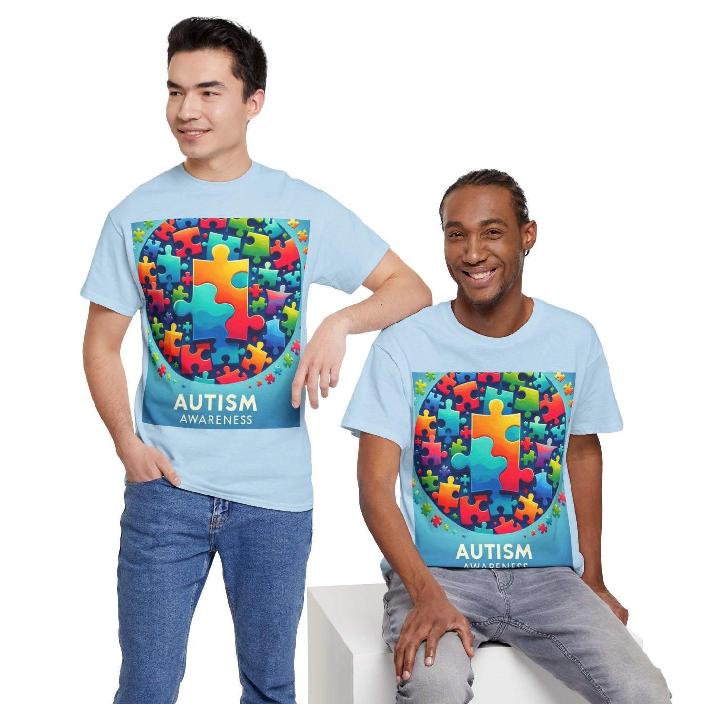 Puzzle Circle Autism Awareness Unisex Heavy Cotton Tee