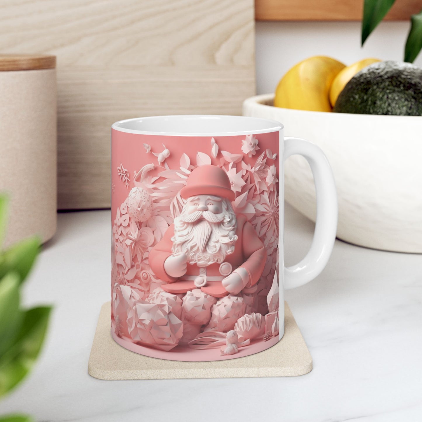 Pink Santa Ceramic Mug, (11oz, 15oz)