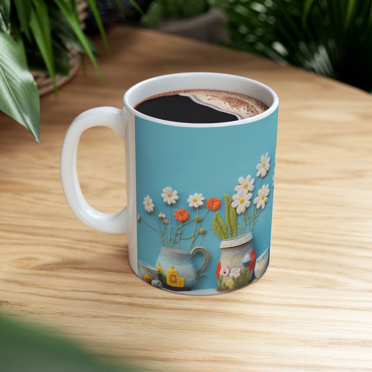 Pastel Flowers and Tea Ceramic Mug, (11oz, 15oz)