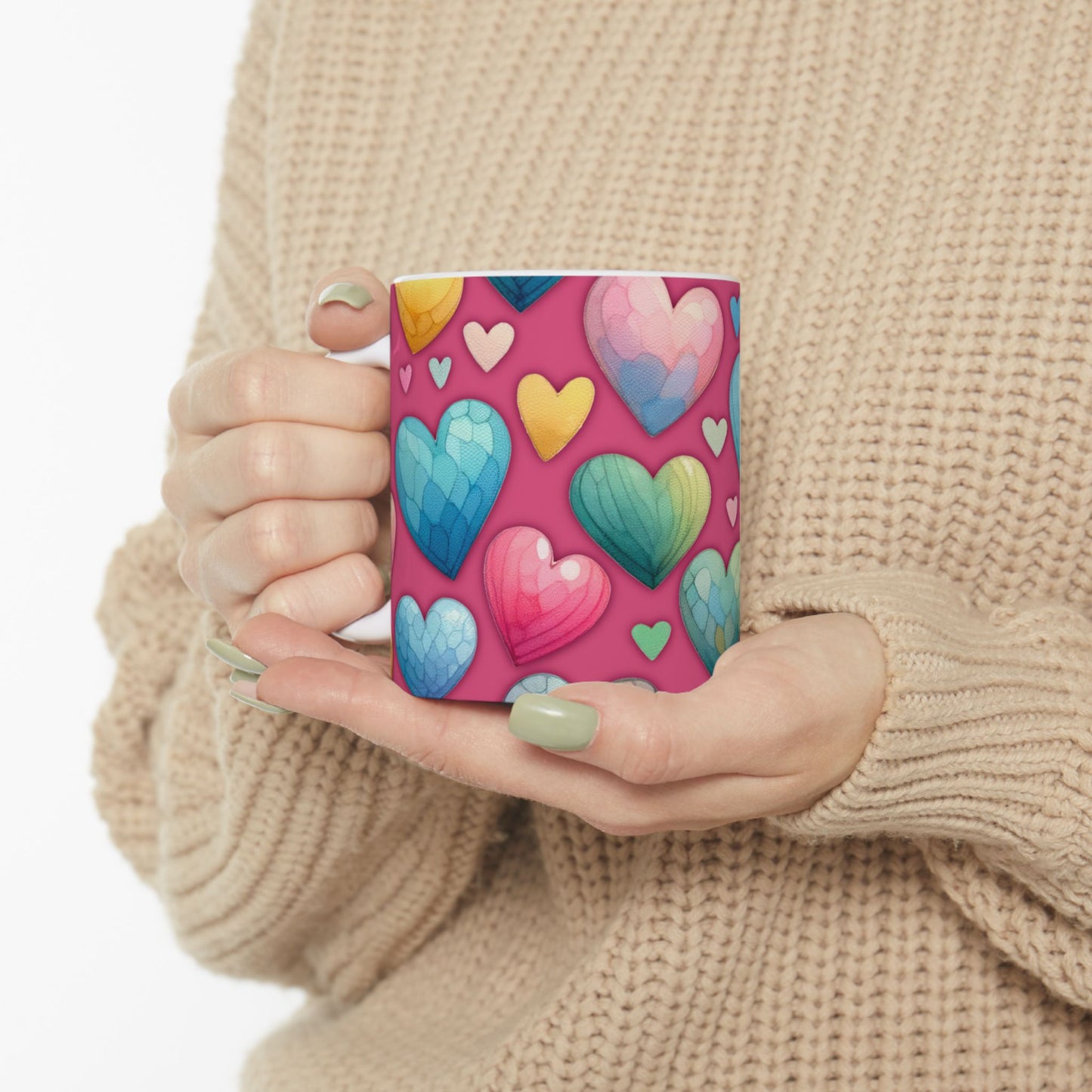 Pastel Hearts Mug Ceramic Mug, (11oz, 15oz)