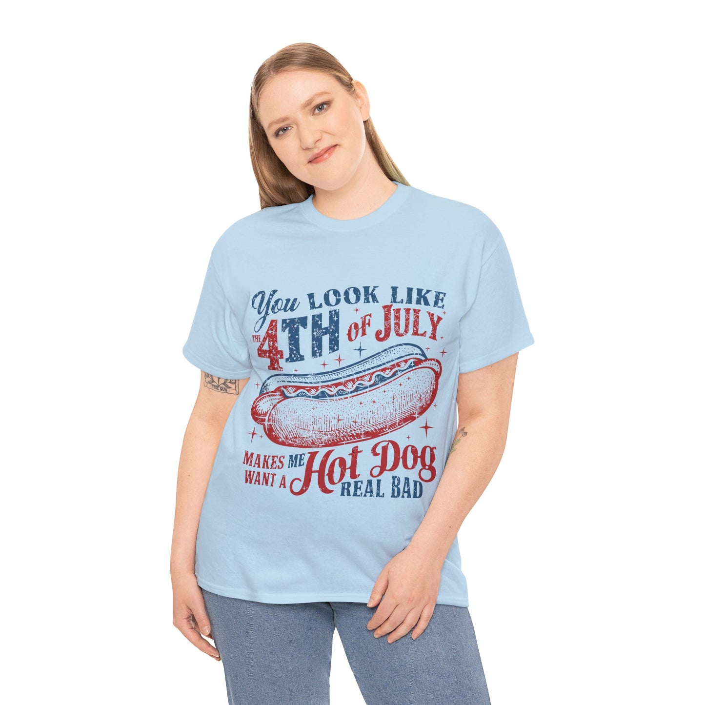 4th of July Hotdog Unisex Heavy Cotton Tee