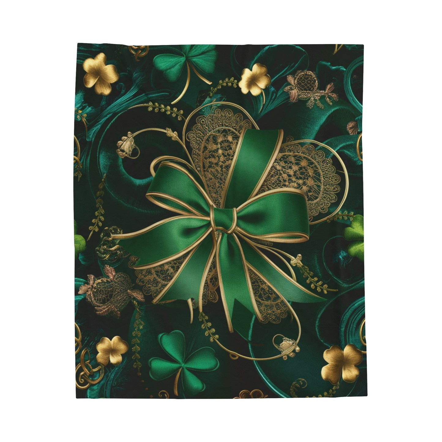 St. Patrick's Day Velveteen Plush Blanket - Cozy Green & Gold Throw