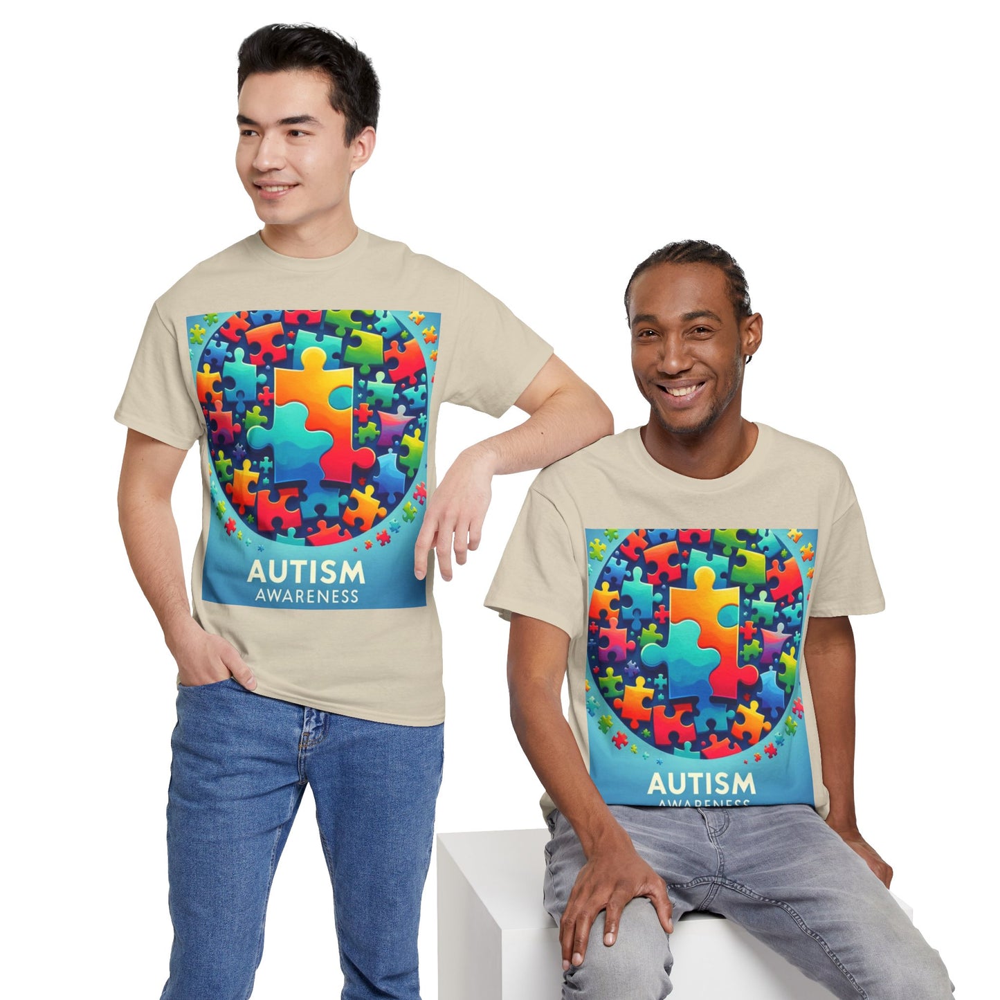 Puzzle Circle Autism Awareness Unisex Heavy Cotton Tee