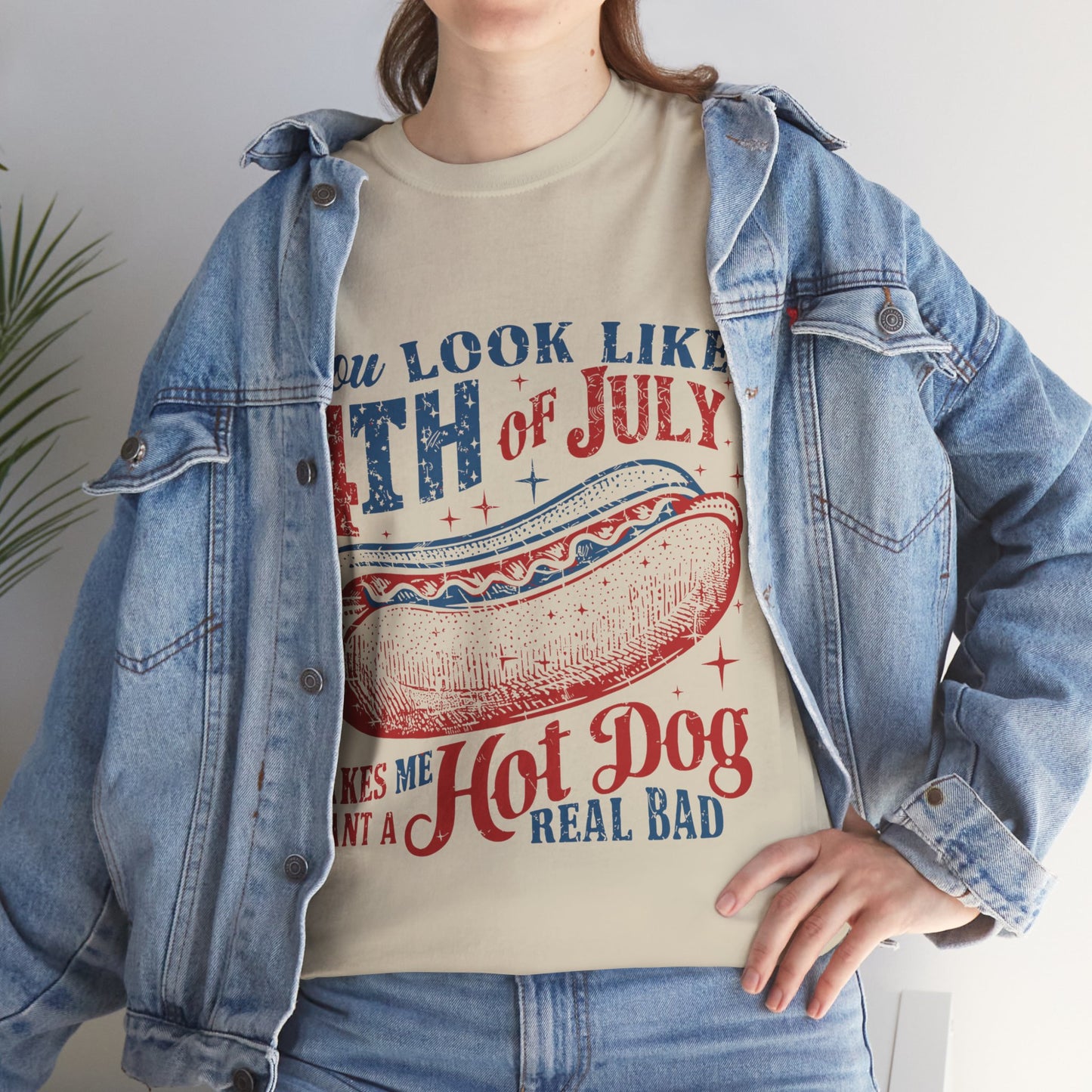 4th of July Hotdog Unisex Heavy Cotton Tee