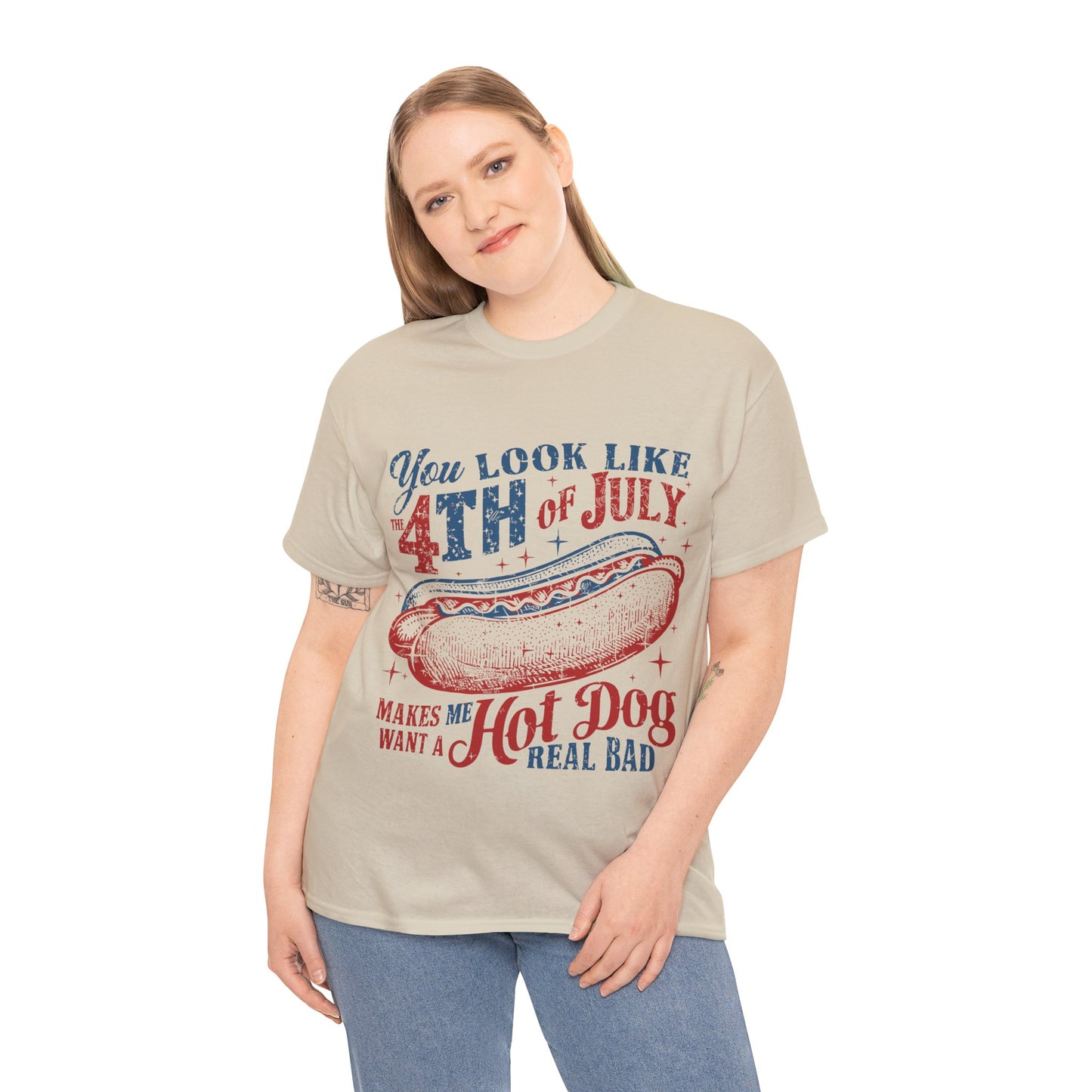 4th of July Hotdog Unisex Heavy Cotton Tee