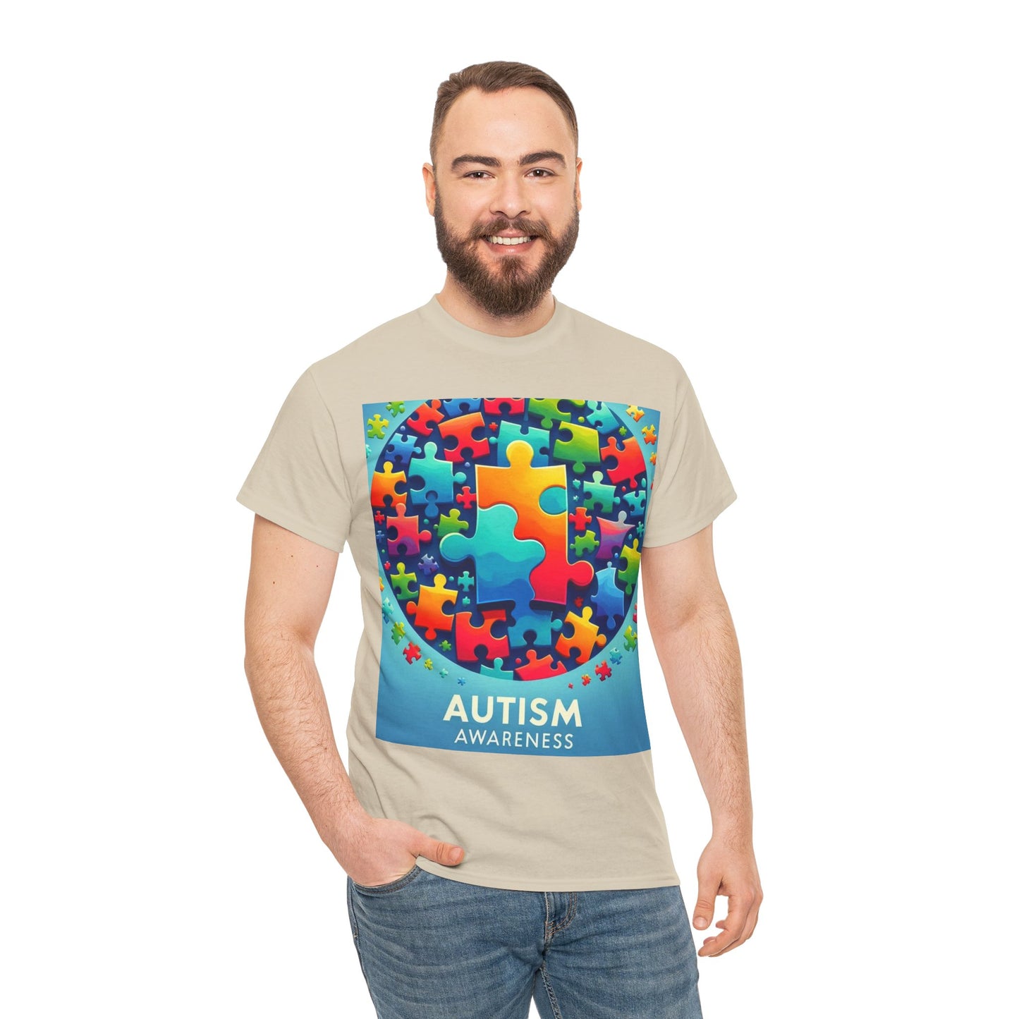 Puzzle Circle Autism Awareness Unisex Heavy Cotton Tee