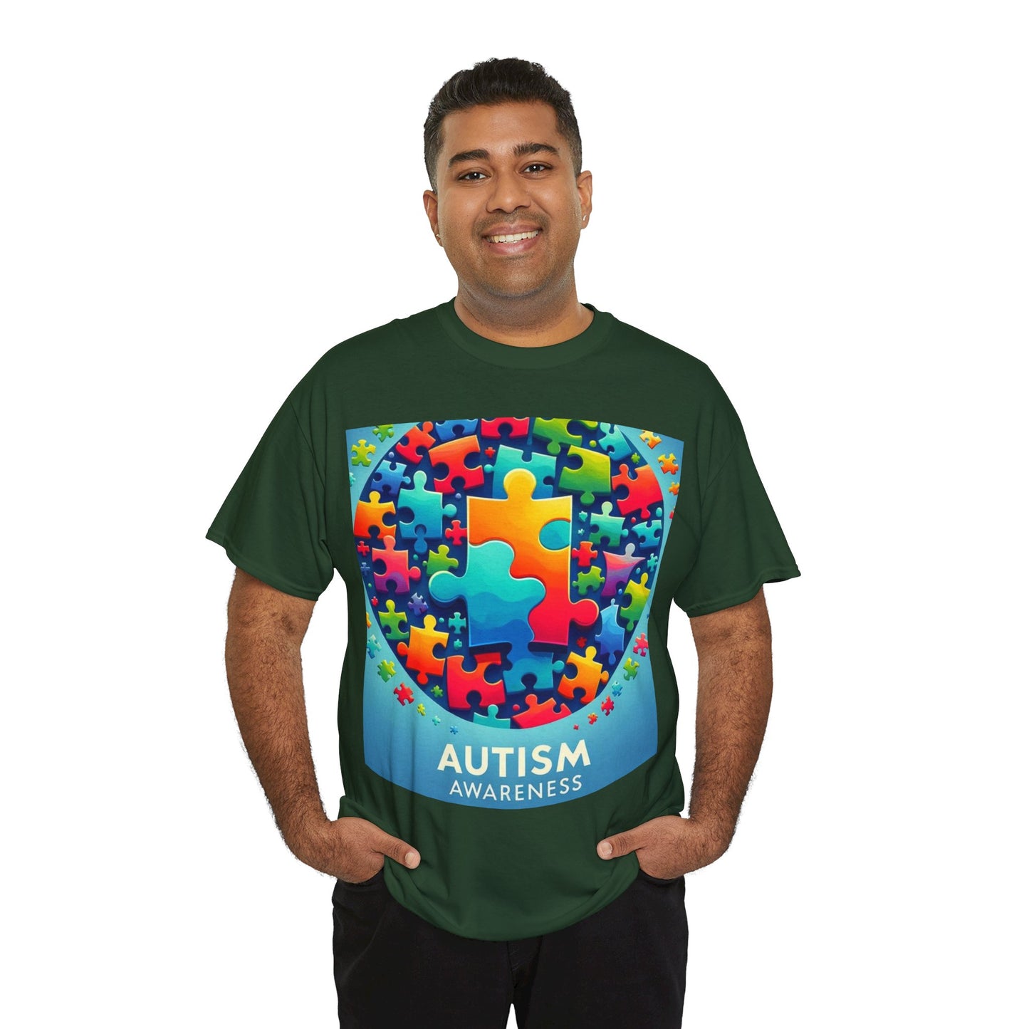 Puzzle Circle Autism Awareness Unisex Heavy Cotton Tee