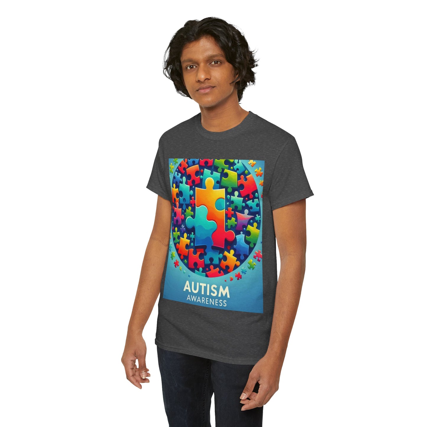 Puzzle Circle Autism Awareness Unisex Heavy Cotton Tee