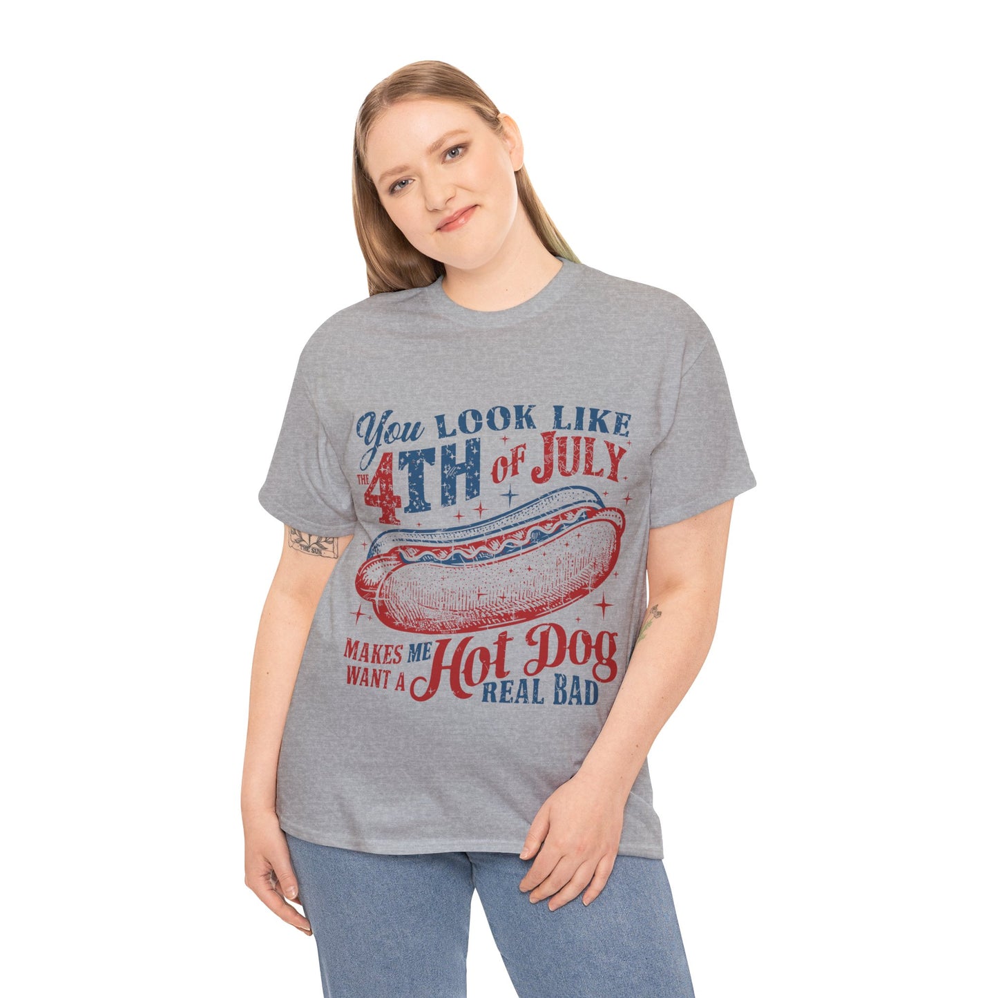 4th of July Hotdog Unisex Heavy Cotton Tee