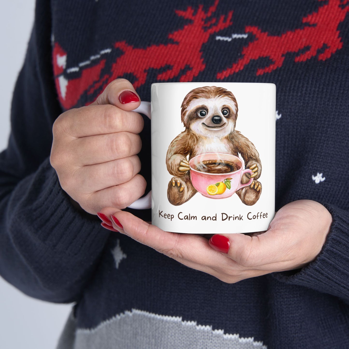 Drink Coffee Sloth Ceramic Mug, (11oz, 15oz)