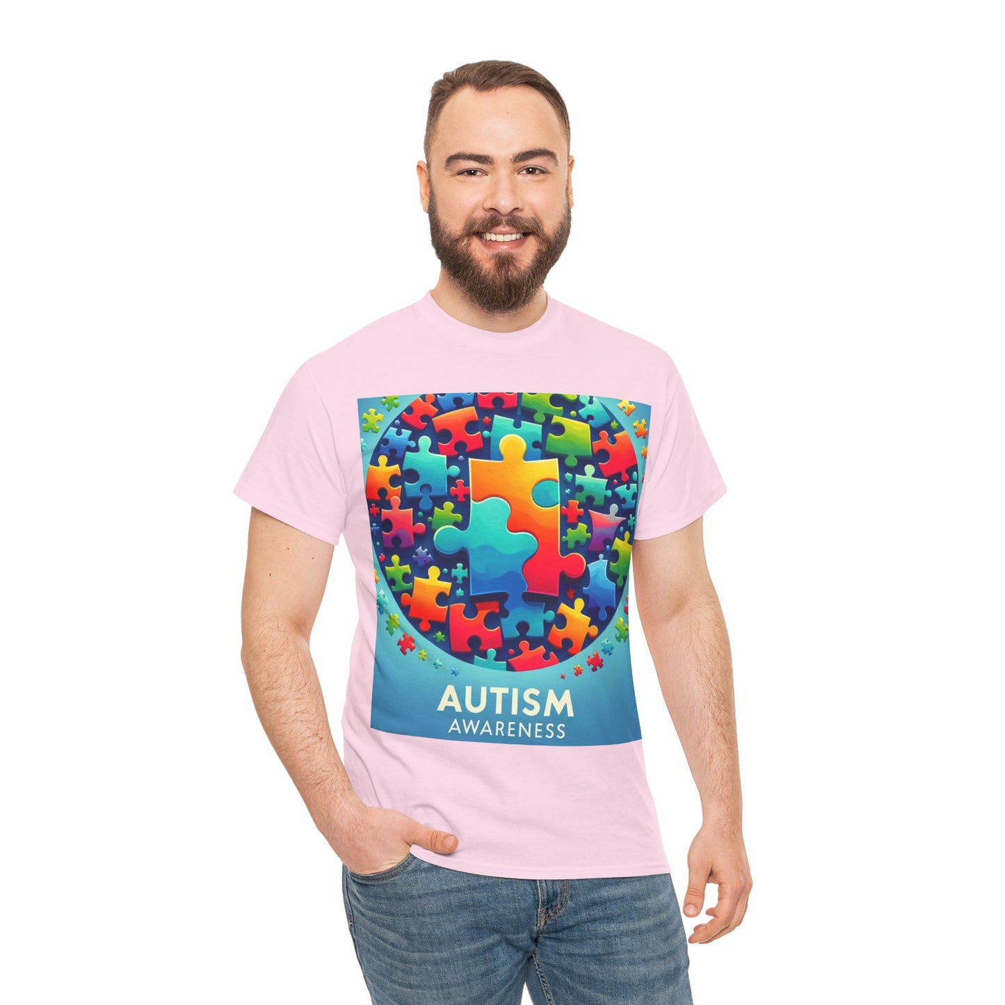 Puzzle Circle Autism Awareness Unisex Heavy Cotton Tee