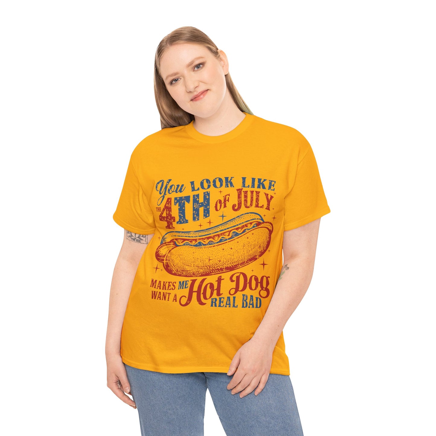 4th of July Hotdog Unisex Heavy Cotton Tee