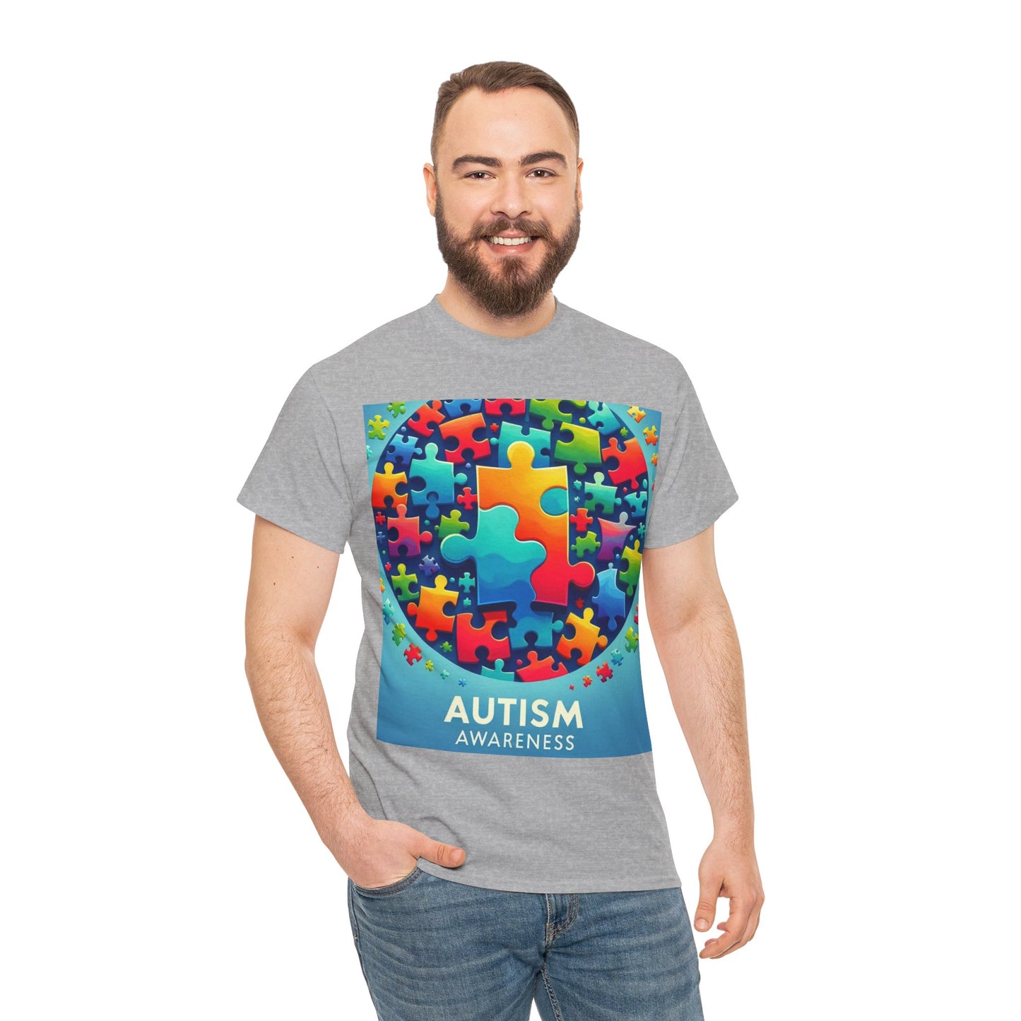 Puzzle Circle Autism Awareness Unisex Heavy Cotton Tee