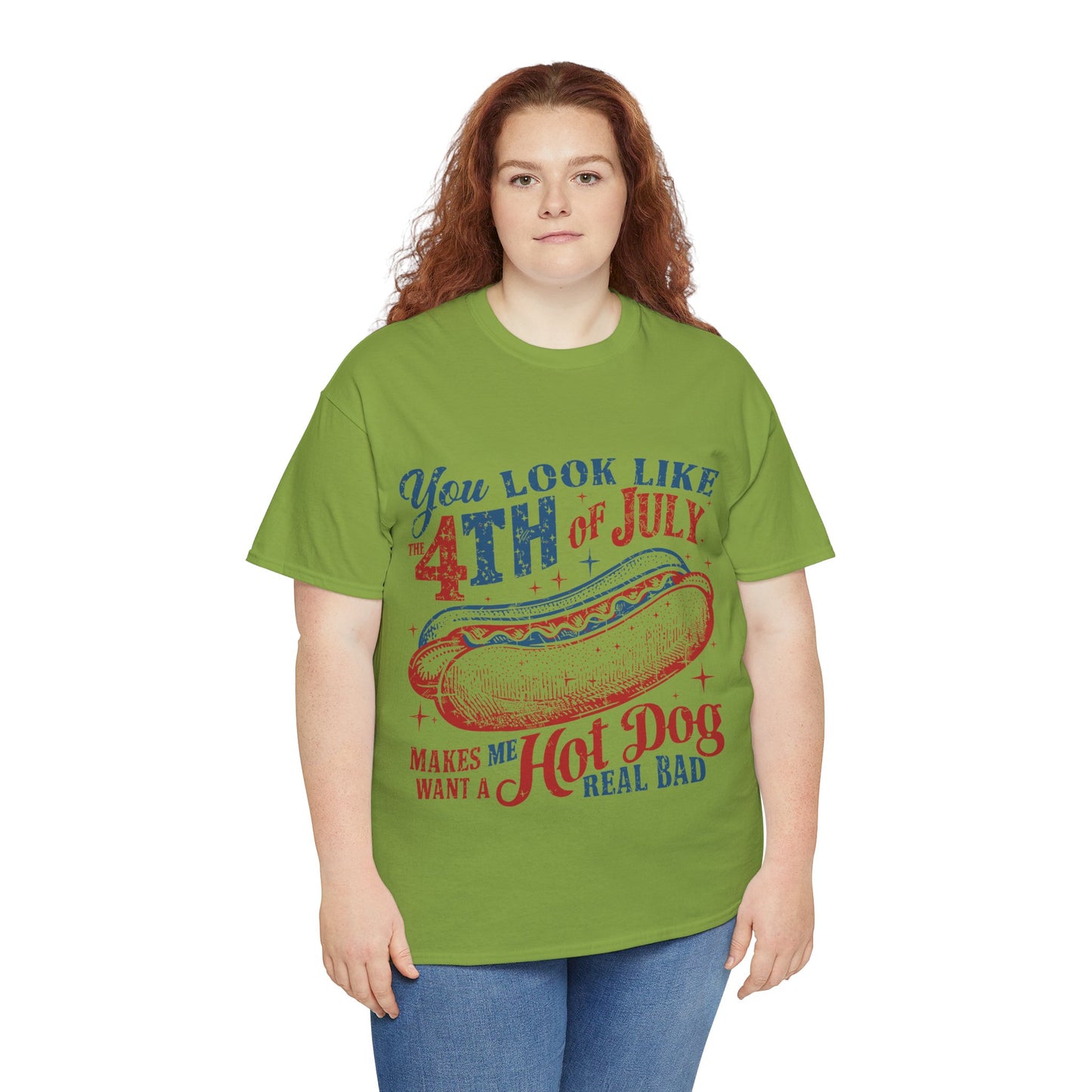 4th of July Hotdog Unisex Heavy Cotton Tee