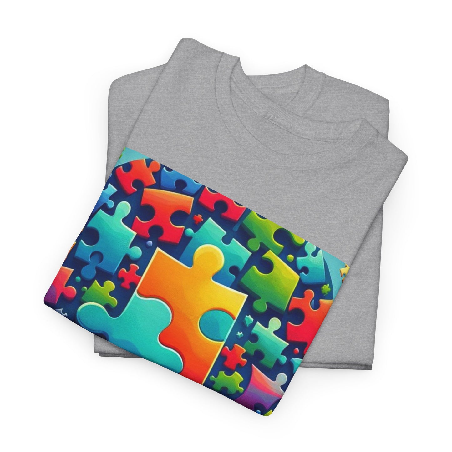 Puzzle Circle Autism Awareness Unisex Heavy Cotton Tee