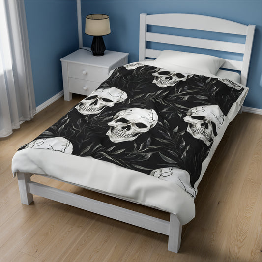 Skull Halloween Velveteen Plush Blanket, Ultra-Soft, Customizable, and Cozy for Home or Gifts