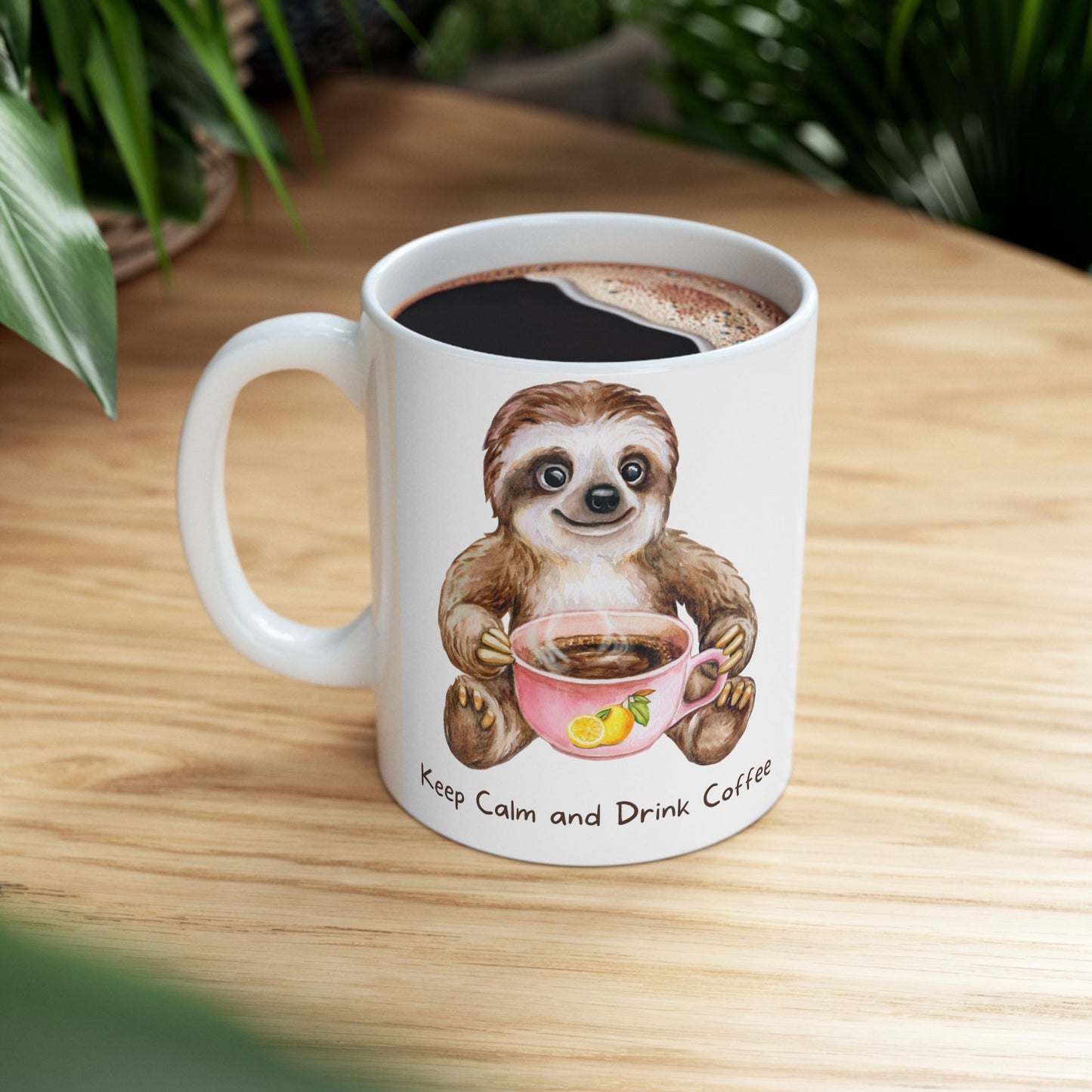 Drink Coffee Sloth Ceramic Mug, (11oz, 15oz)