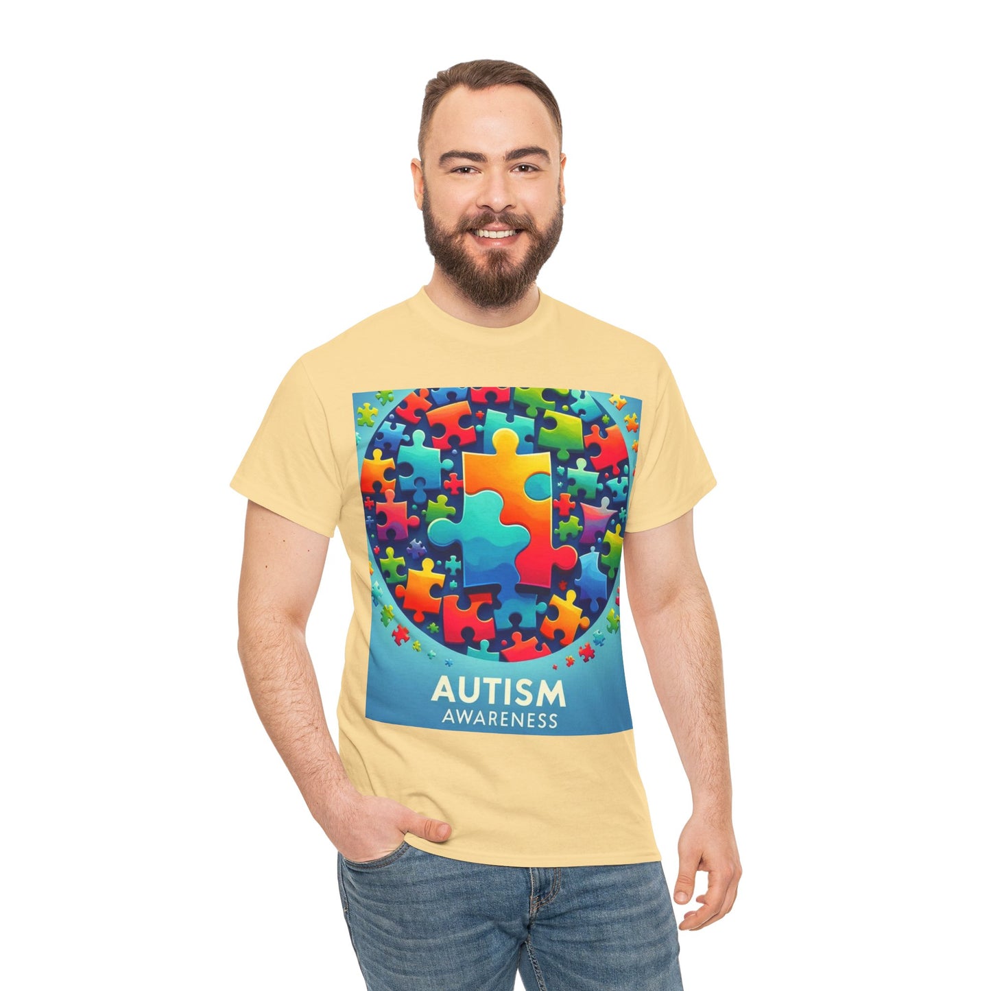 Puzzle Circle Autism Awareness Unisex Heavy Cotton Tee