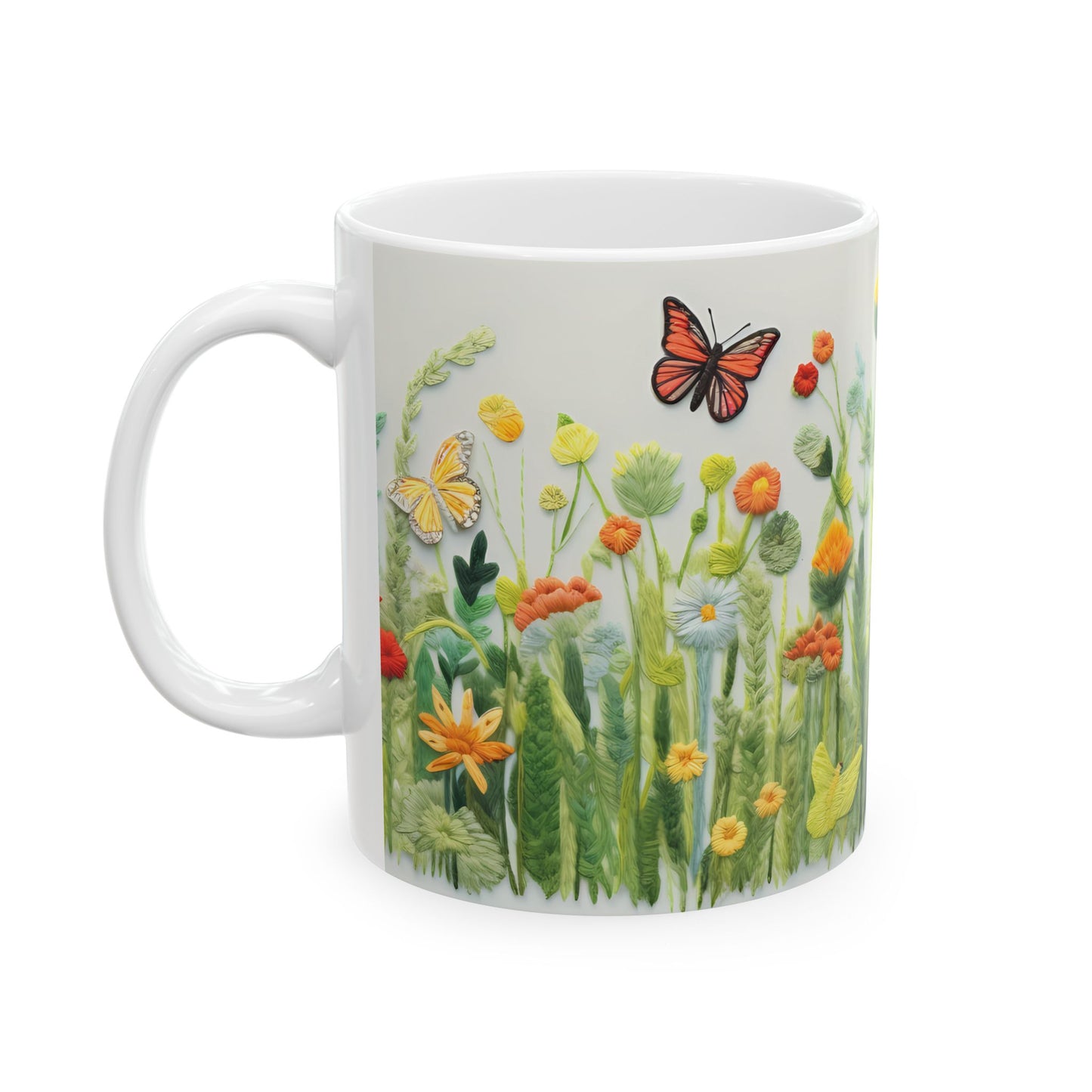 Flowers and Butterflies Ceramic Mug, (11oz, 15oz)