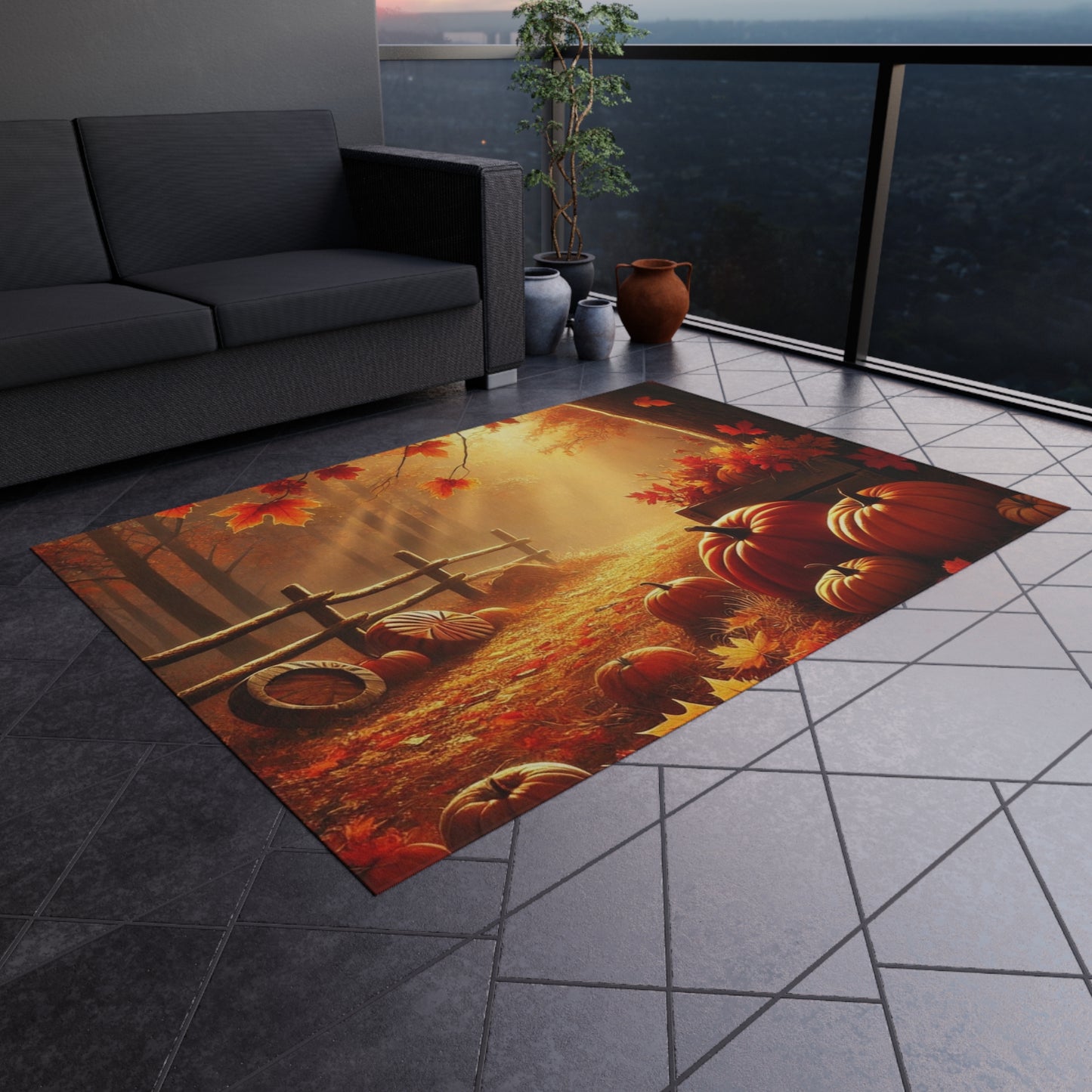 Autumn Fall Pumpkin Outdoor Rug