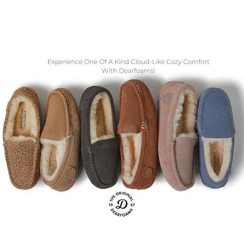 Dearfoams Women's Fireside Water Resistant Indoor/Outdoor Genuine Shearling Mel Moccasin Slipper, Wide Widths