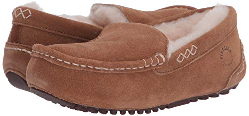 Dearfoams Women's Fireside Water Resistant Indoor/Outdoor Genuine Shearling Mel Moccasin Slipper, Wide Widths