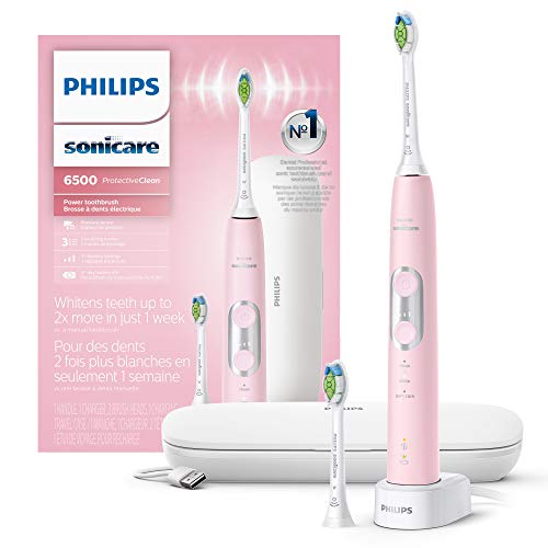 PHILIPS Sonicare ProtectiveClean 6500 Rechargeable Electric Power Toothbrush with Charging Travel Case and Extra Brush Head, Pink, HX6462/06