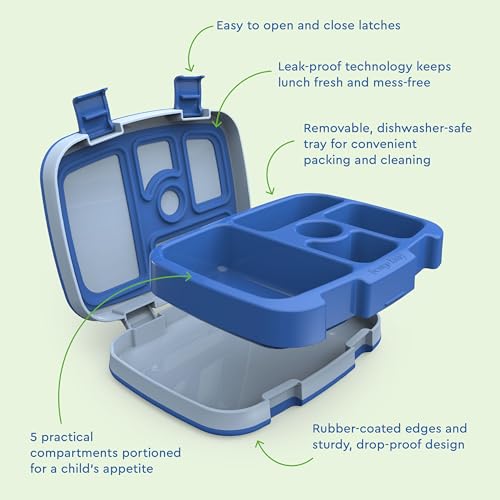 Bentgo Kids Bento-Style 5-Compartment Leak-Proof Lunch Box - Ideal Portion Sizes for Ages 3 to 7 - Durable, Drop-Proof, Dishwasher Safe, BPA-Free, & Made with Food-Safe Materials (Blue)