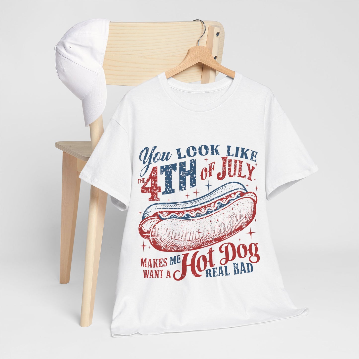 4th of July Hotdog Unisex Heavy Cotton Tee