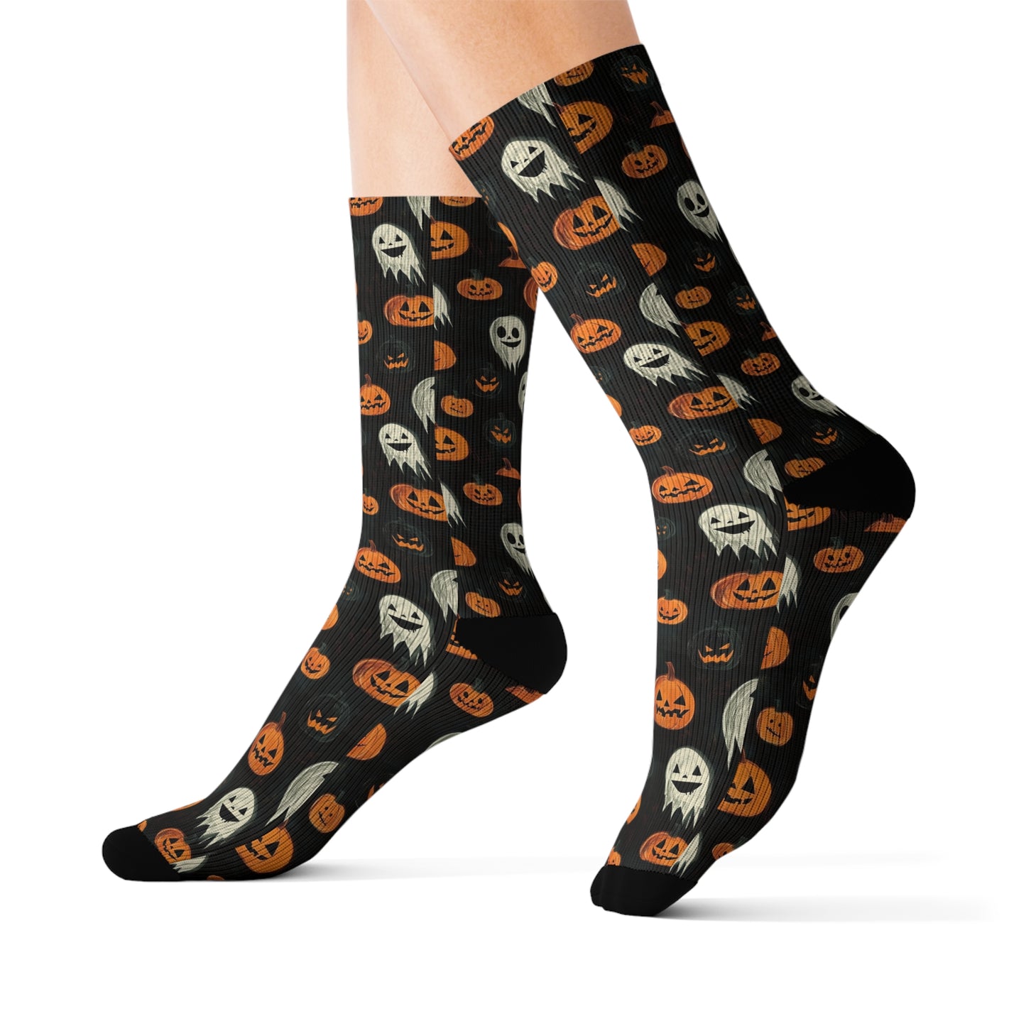 Pumpkin and Ghosts Halloween Socks Sublimation Socks