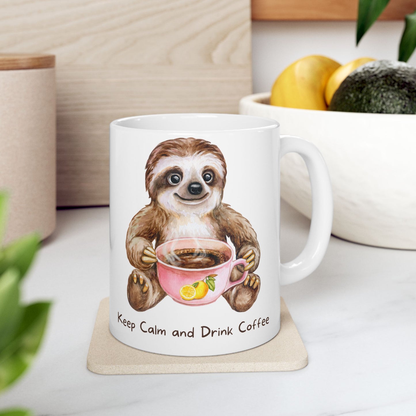 Drink Coffee Sloth Ceramic Mug, (11oz, 15oz)