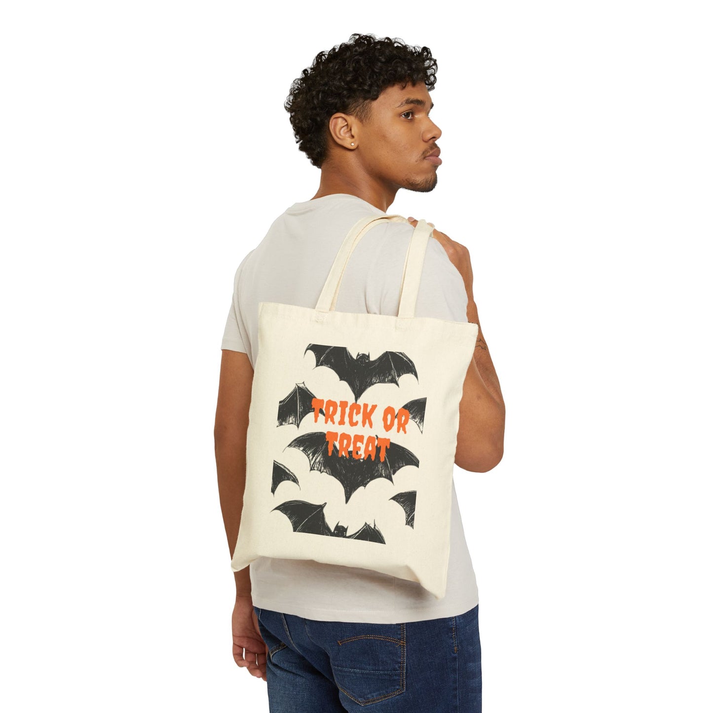 Bat Halloween Trick or Treat Cotton Canvas Tote Bag