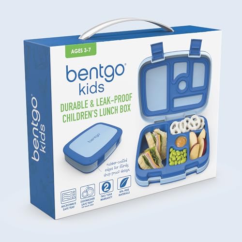 Bentgo Kids Bento-Style 5-Compartment Leak-Proof Lunch Box - Ideal Portion Sizes for Ages 3 to 7 - Durable, Drop-Proof, Dishwasher Safe, BPA-Free, & Made with Food-Safe Materials (Blue)