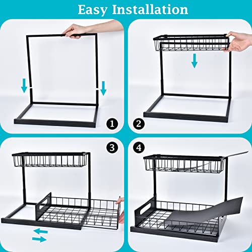 REALINN Under Sink Organizer and Storage, 2 Pack Pull Out Cabinet Organizer Slide Out Sink Shelf Cabinet Storage Shelves, Under Sink Storage for Kitchen Bathroom Cabinet