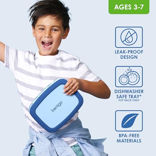 Bentgo Kids Bento-Style 5-Compartment Leak-Proof Lunch Box - Ideal Portion Sizes for Ages 3 to 7 - Durable, Drop-Proof, Dishwasher Safe, BPA-Free, & Made with Food-Safe Materials (Blue)