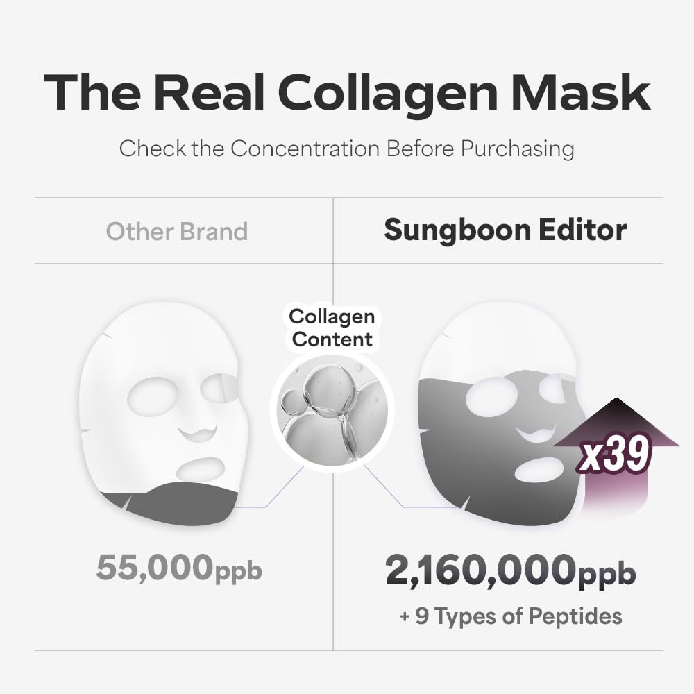 SUNGBOON EDITOR Deep Collagen Overnight Mask 37gx4ea | The real collagen 2,160,000ppb | Facial Hydrogel Masks with low molecular weight collagen for elasticity, firming, and moisturizing