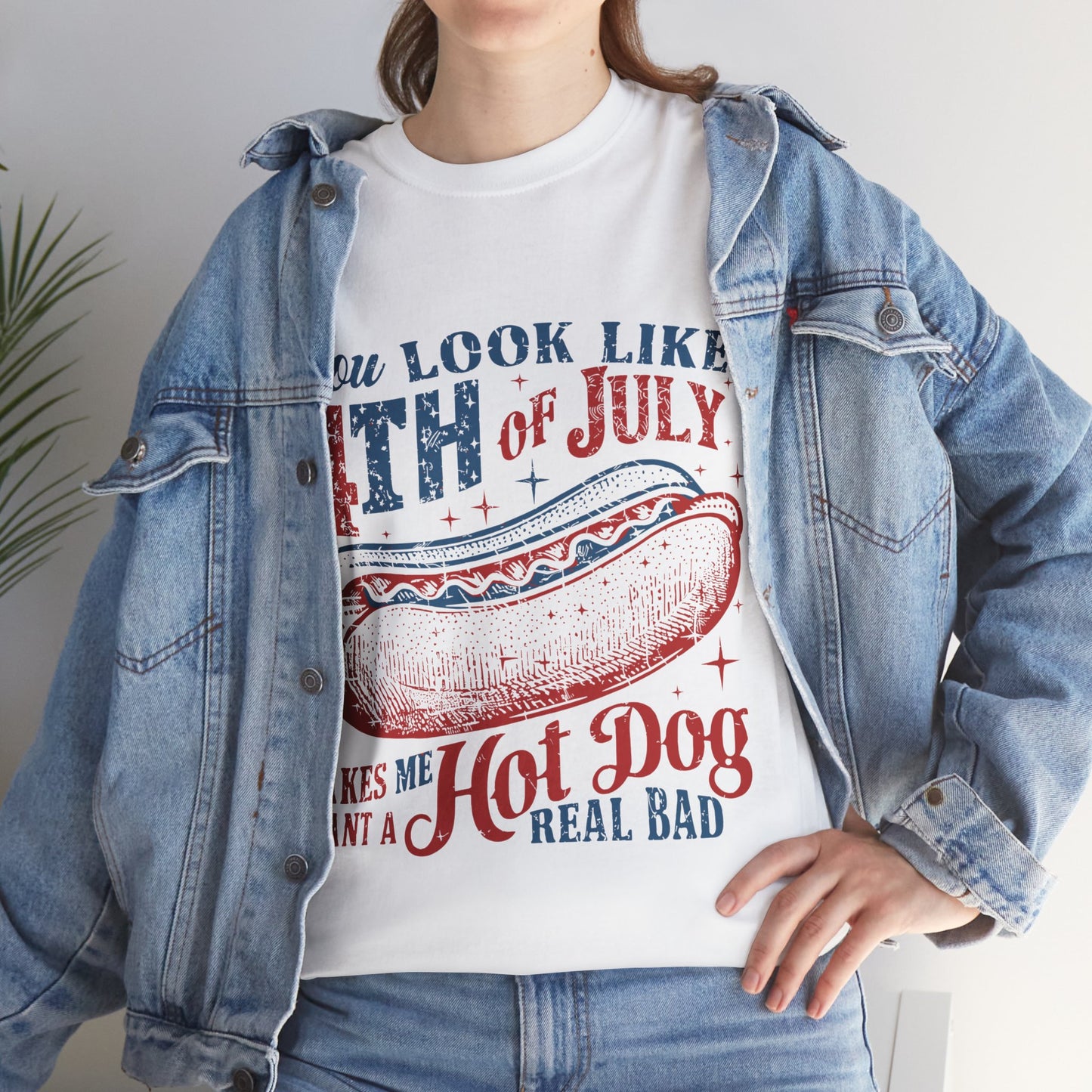 4th of July Hotdog Unisex Heavy Cotton Tee