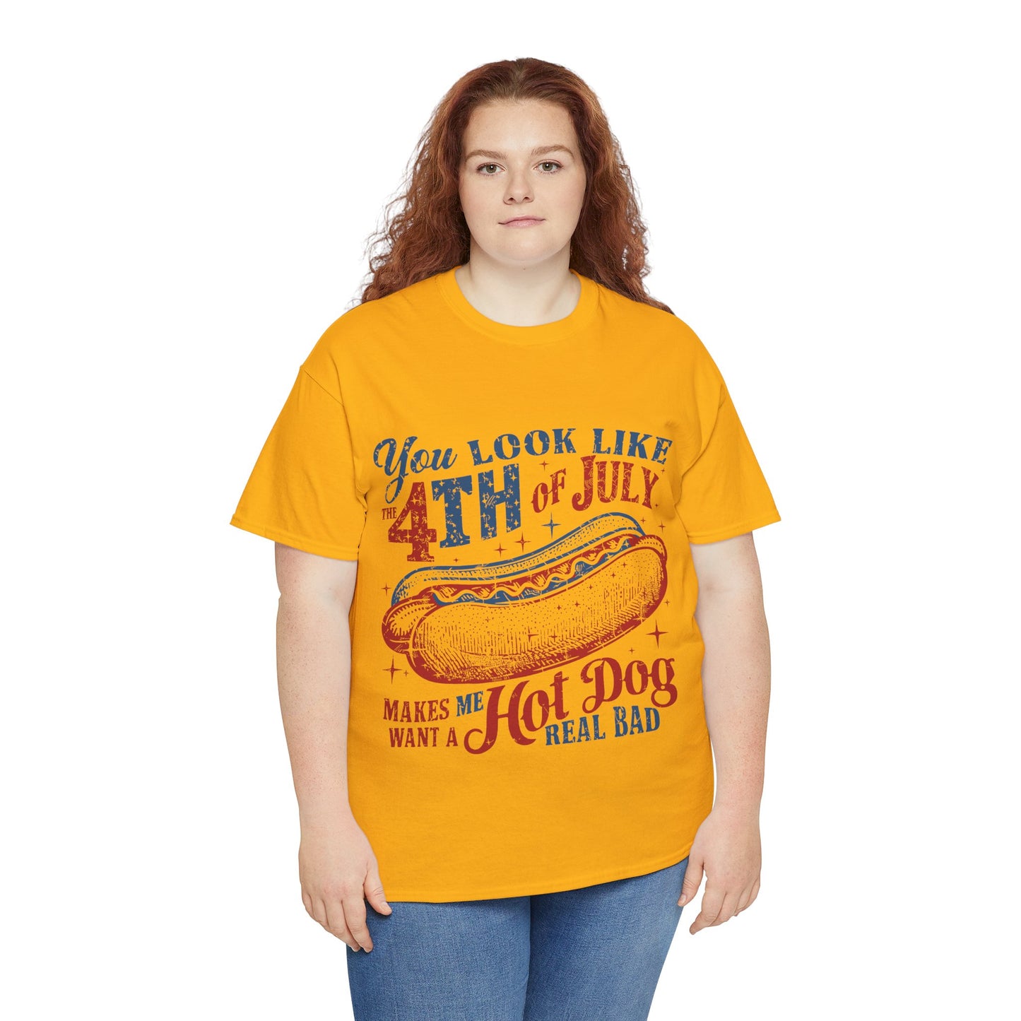 4th of July Hotdog Unisex Heavy Cotton Tee