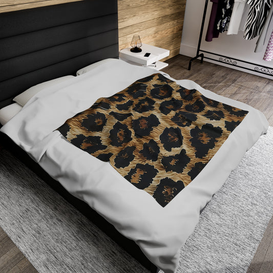 Leopard Animal Print Velveteen Plush Blanket, Ultra-Soft, Customizable, and Cozy for Home or Gifts