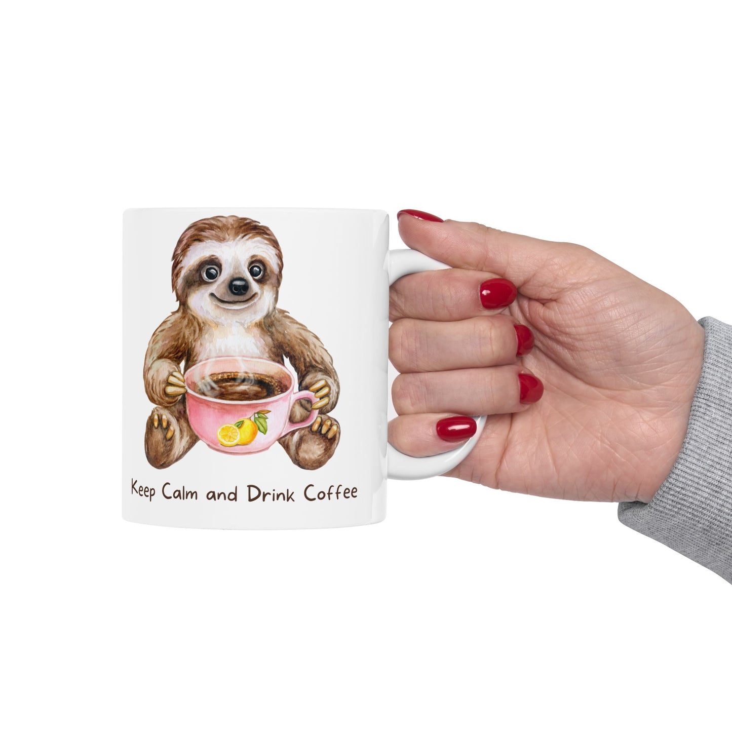 Drink Coffee Sloth Ceramic Mug, (11oz, 15oz)