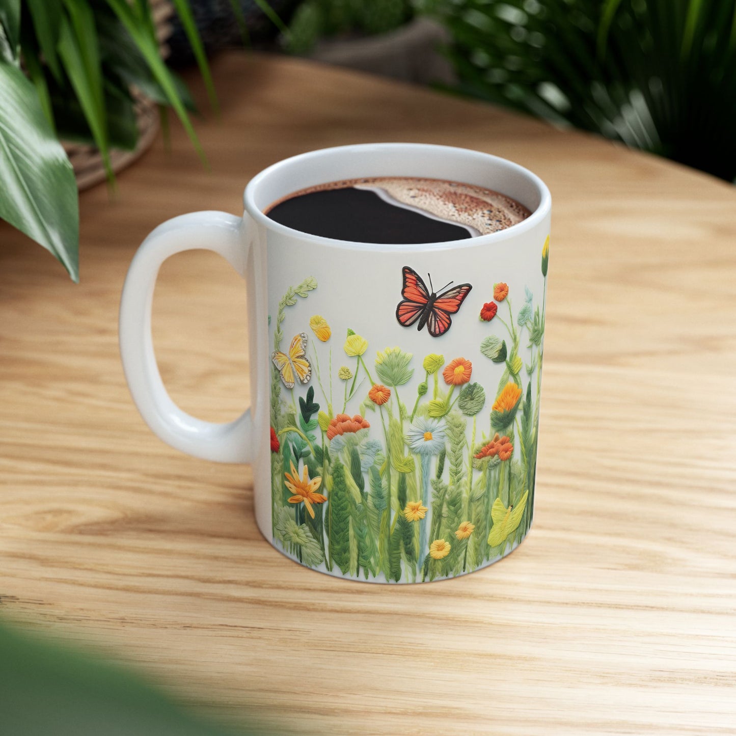 Flowers and Butterflies Ceramic Mug, (11oz, 15oz)