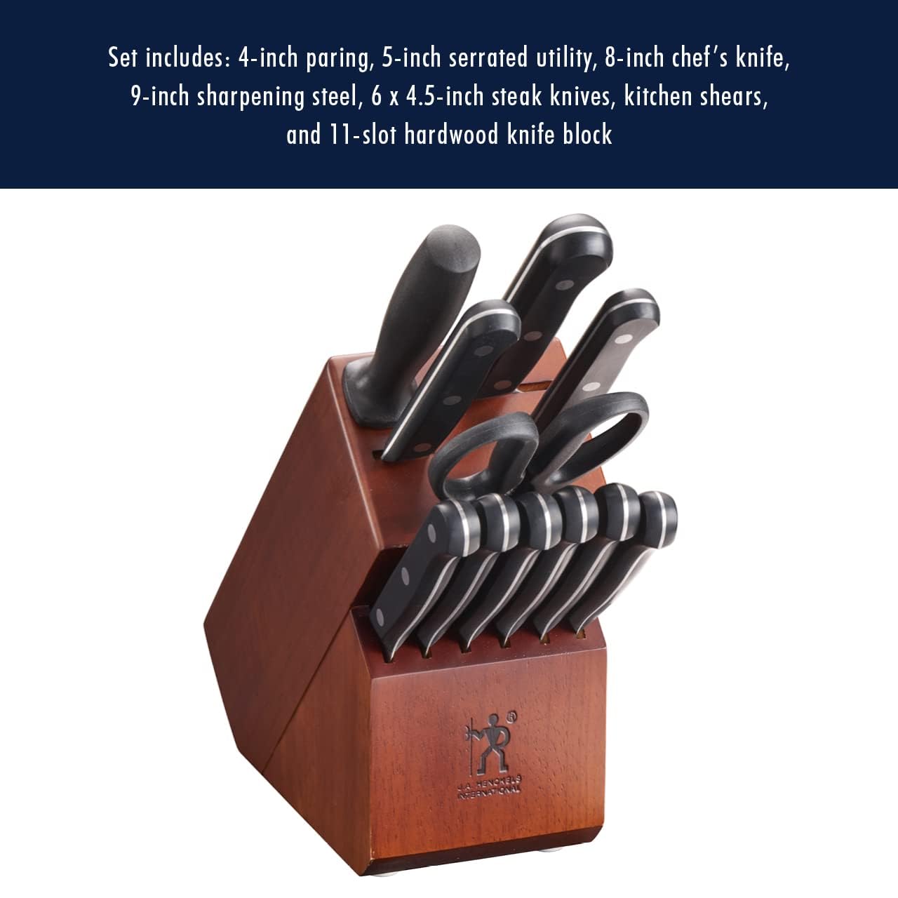 HENCKELS Solution Razor-Sharp 12-pc Knife Set, Chef Knife, Bread Knife, Steak Knife, German Engineered Informed by 100+ Years of Mastery,Walnut