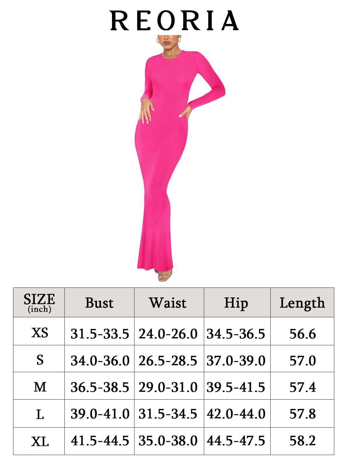 REORIA Women's Fall Sexy Casual Crew Neck Lounge Long Dress Formal Wedding Guest Long Sleeve Ribbed Bodycon Maxi Dresses Rose red X-Large