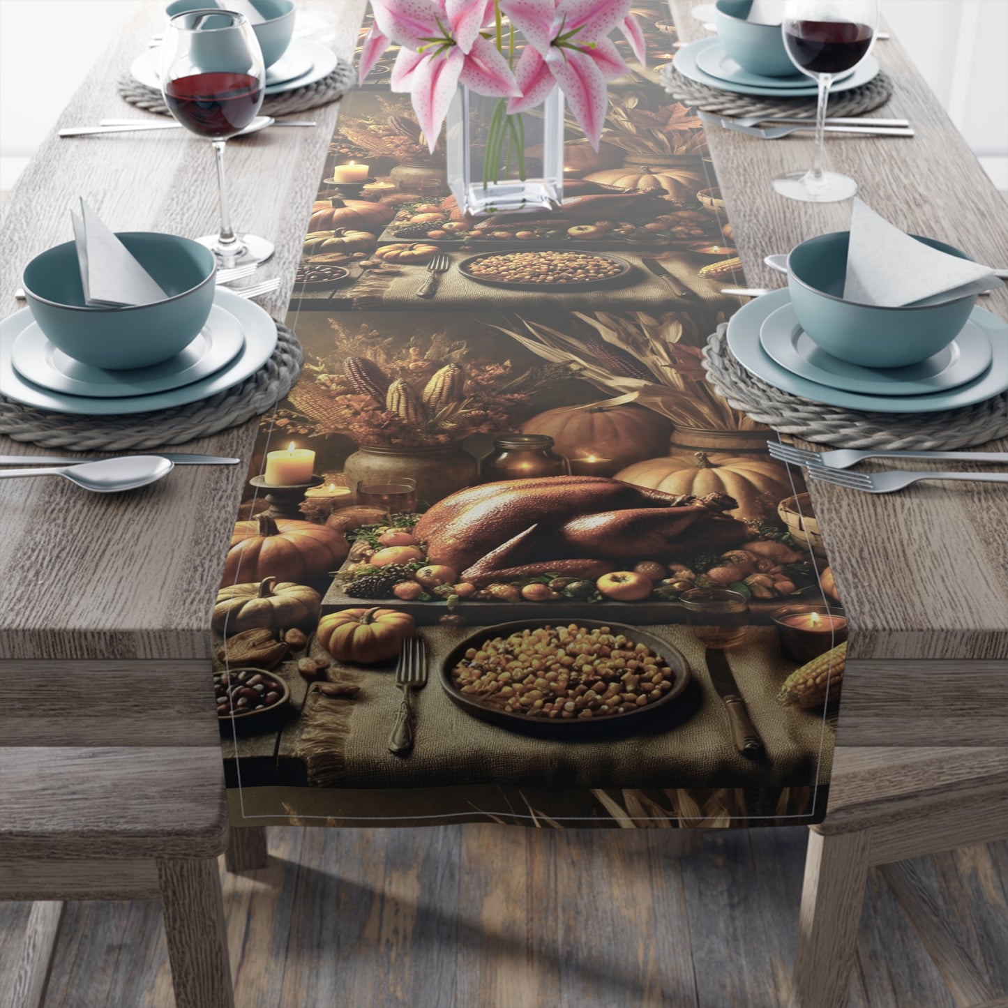 Thanksgiving Dinner Table Runner (Cotton, Poly)