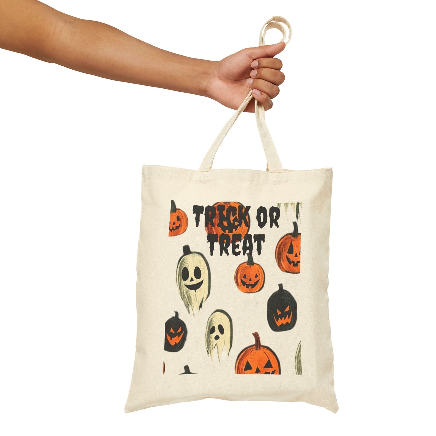 Halloween Ghosts and Pumpkins Trick or Treat Cotton Canvas Tote Bag