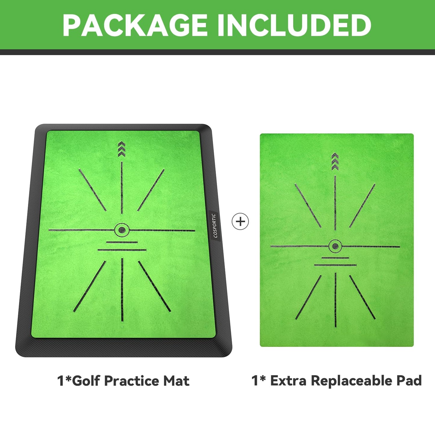 COSPORTIC Golf Hitting Mat | Golf Training Mat for Swing Path Feedback/Detection Batting | Extra Replaceable Golf Practice Mat 16"x12" | Golf Gifts for Men/Women for Home Indoor Outdoor