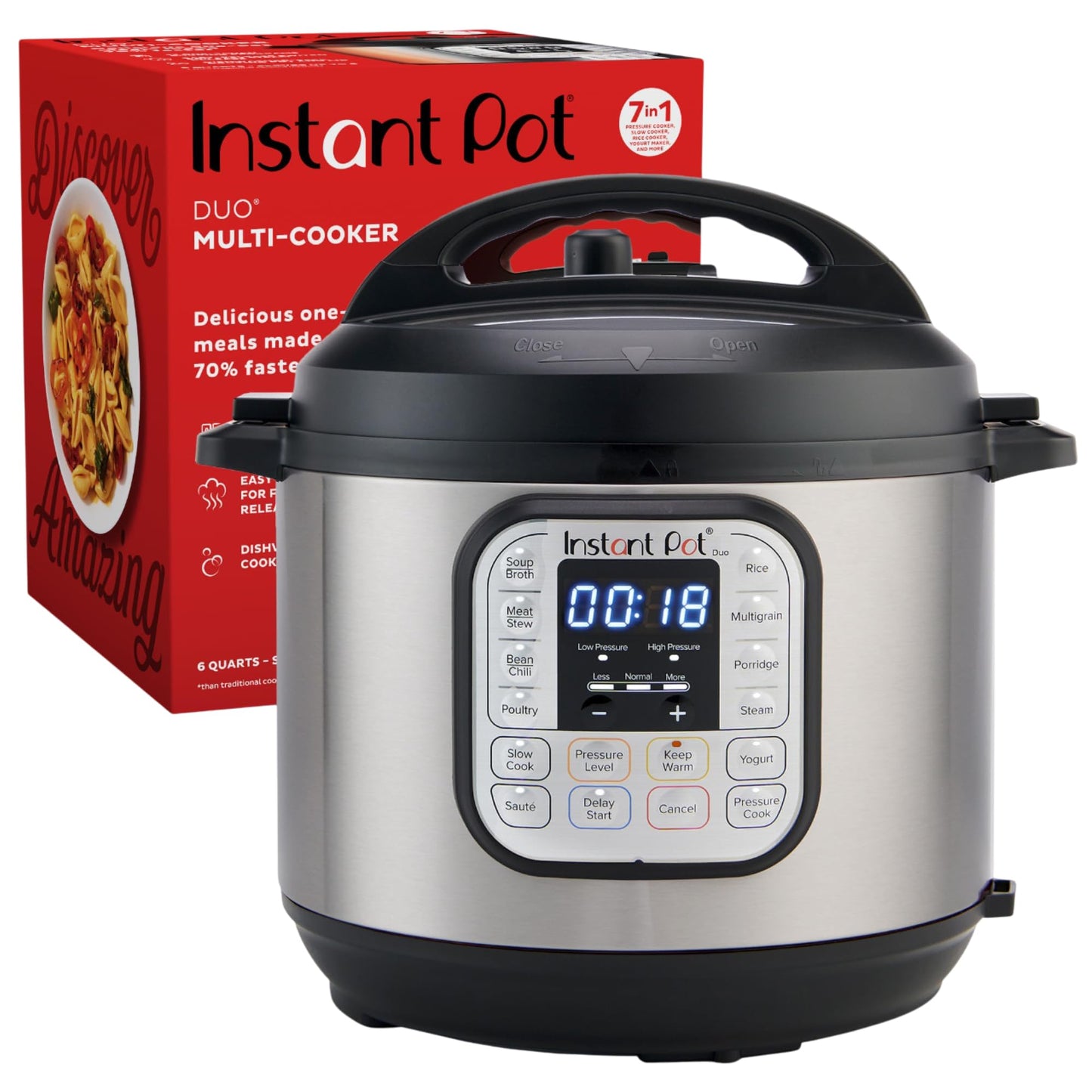 Instant Pot Duo 7-in-1 Electric Pressure Cooker, Slow Cooker, Rice Cooker, Steamer, Sauté, Yogurt Maker, Warmer & Sterilizer, Includes App With Over 800 Recipes, Stainless Steel, 6 Quart