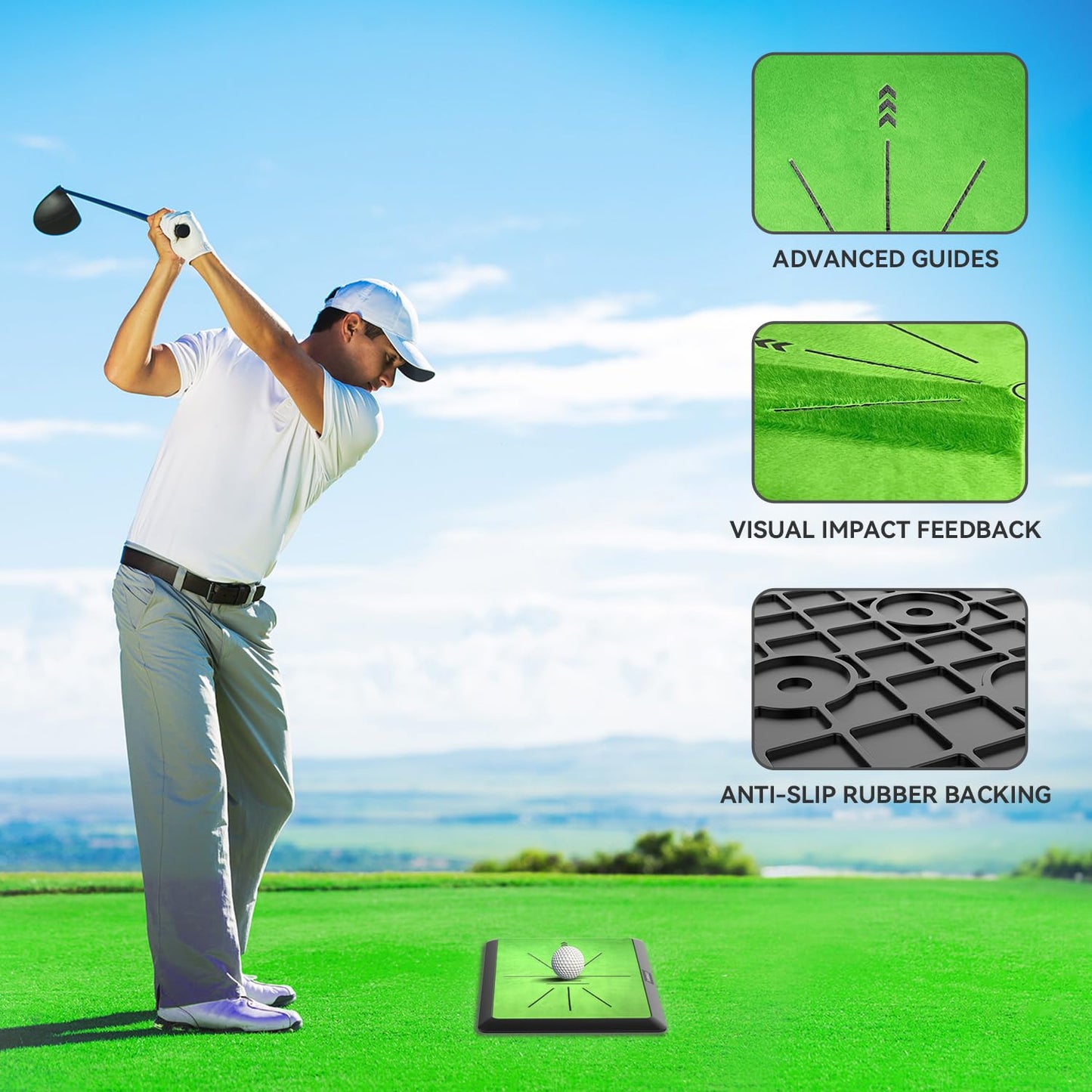 COSPORTIC Golf Hitting Mat | Golf Training Mat for Swing Path Feedback/Detection Batting | Extra Replaceable Golf Practice Mat 16"x12" | Golf Gifts for Men/Women for Home Indoor Outdoor