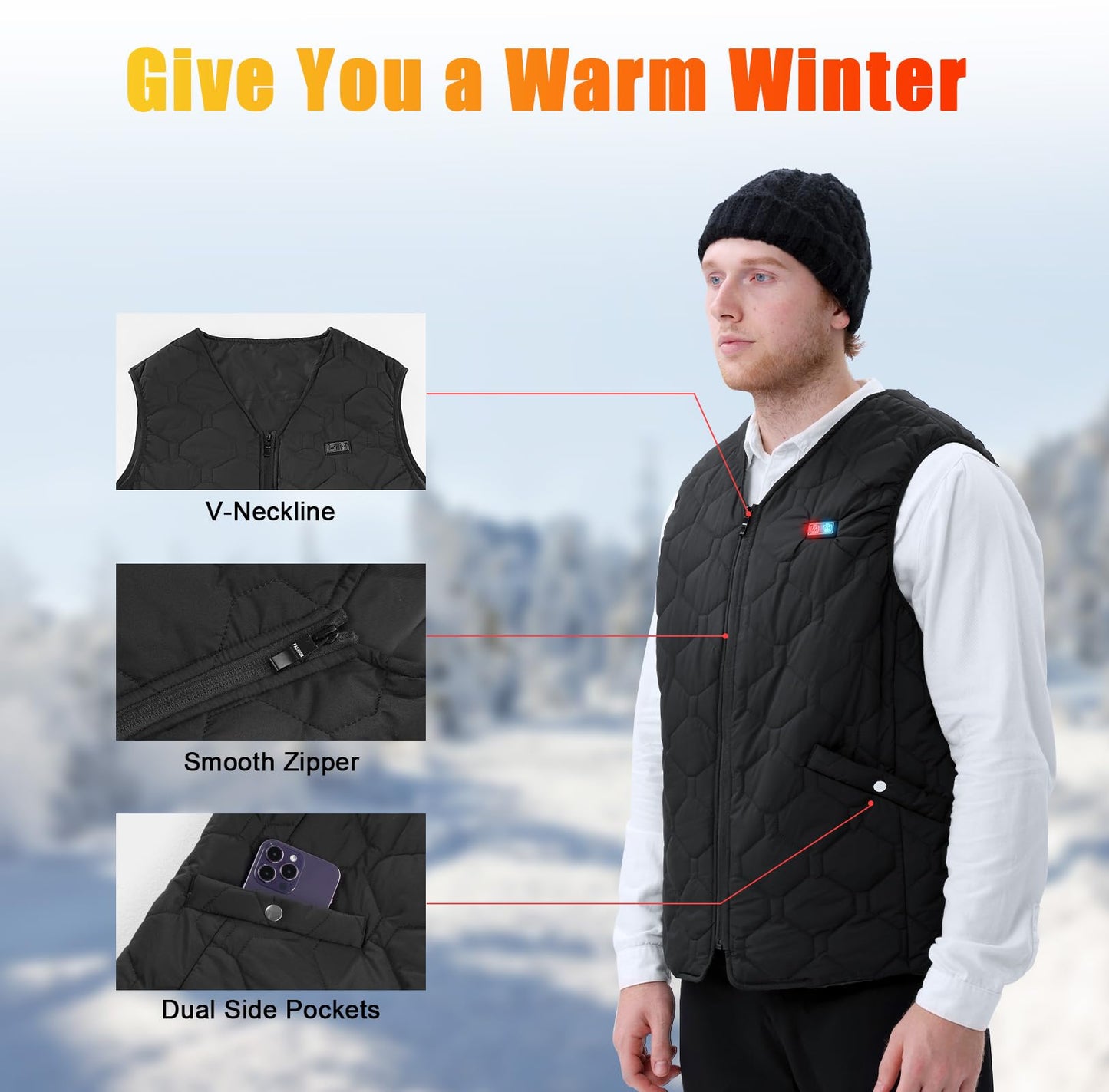 Rrtizan Heating Vest for Men,Lightweight Heated with Battery Pack,Electric Heating Vests with 3 Heating Levels, 12 Heating Zones for Winter Outdoor Hunting Skiing(0086,S)